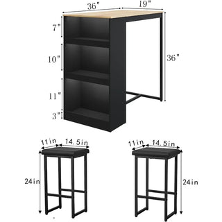 WoodWise 3-Piece Dining Table Set with 3 Storage Shelves - Shop WoodWise