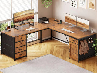 WoodWise L-Shaped Computer Desk with 5 Drawers - Shop WoodWise