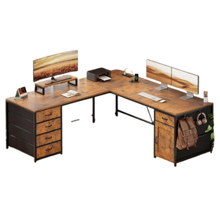 WoodWise L-Shaped Computer Desk with 5 Drawers - Shop WoodWise